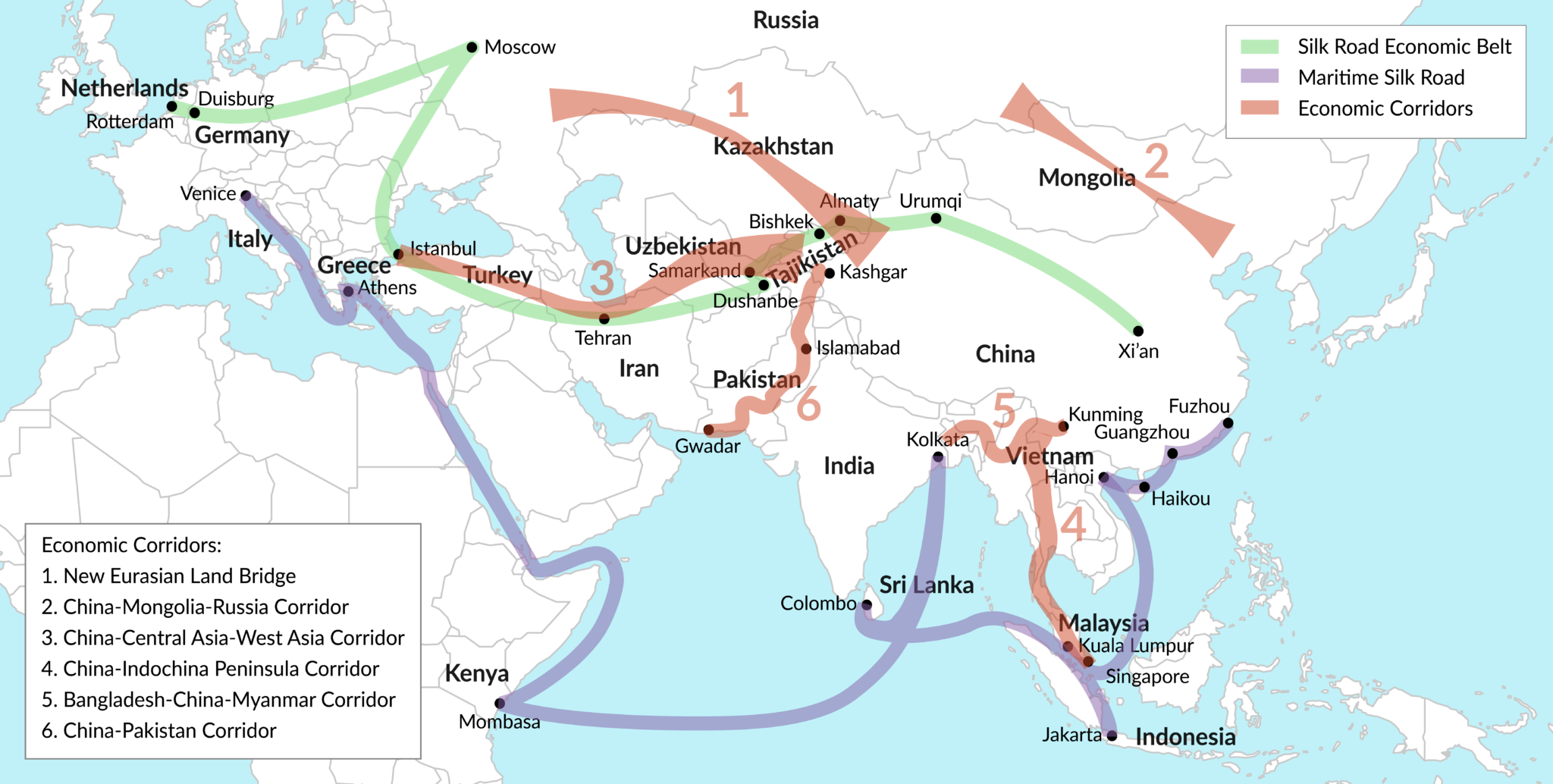 Belt and Road. China's Belt and Road initiative. Belt and Road initiative Map.