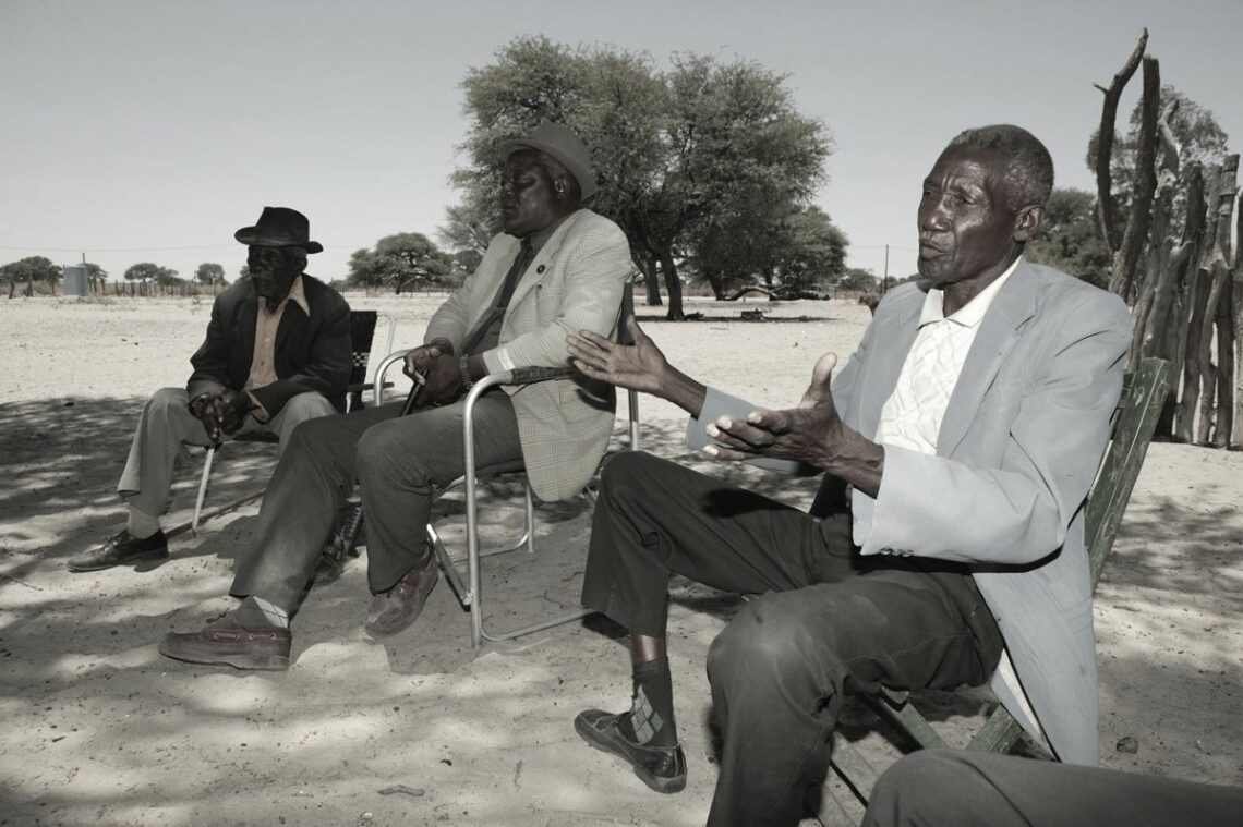 Village elders meet in Sehithwa village, Botswana