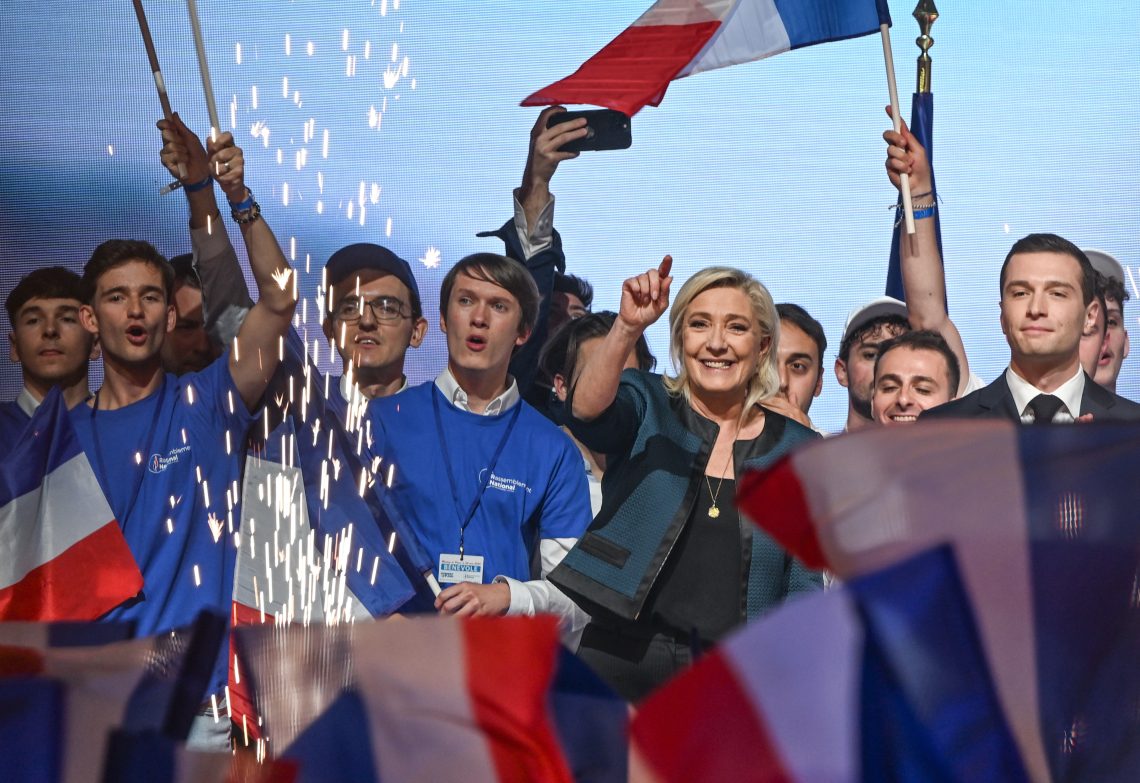 Marine Le Pen at a rally in Paris ahead of elections to the European Parliament election.