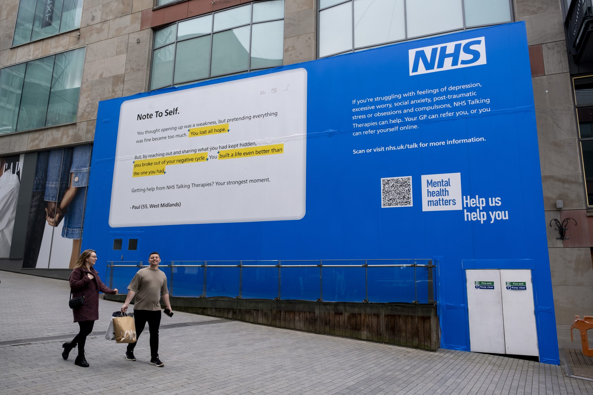 An NHS “mental health matters” poster in Birmingham, United Kingdom, advising people to talk to their doctor if they are suffering from depression and other mental health issues.