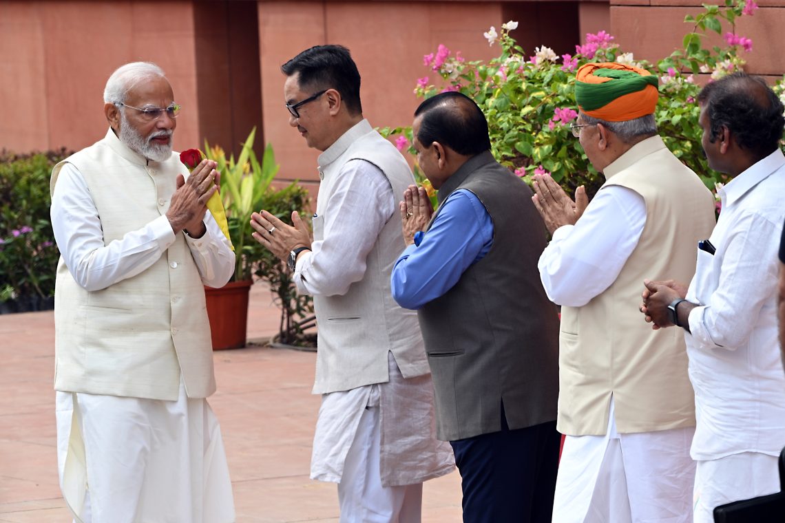 Indian Prime Minister Narendra Modi with government ministers