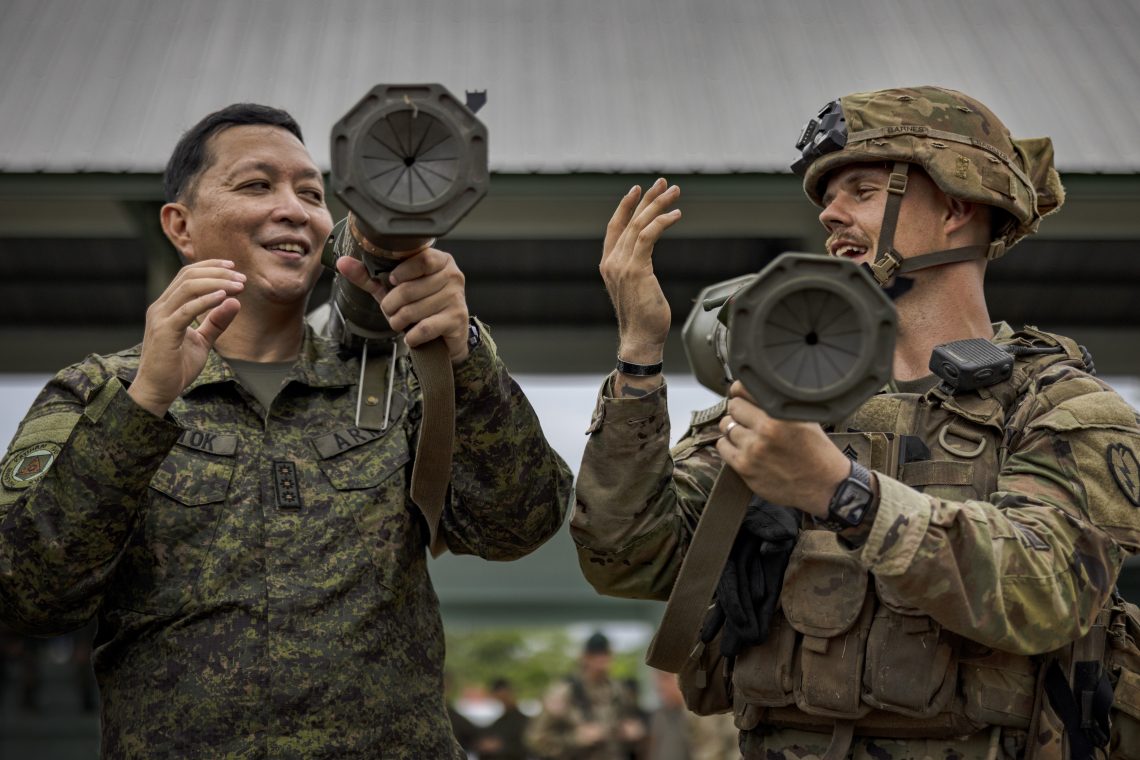 Philippine and American soldiers during the 'Balikatan' (shoulder-to-shoulder) joint military exercises