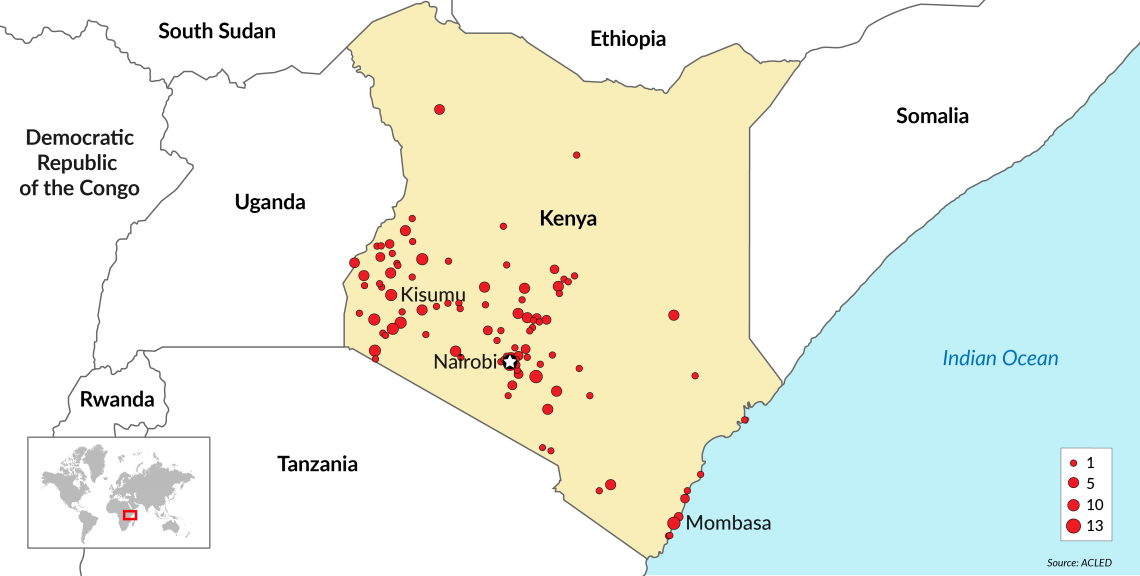 Map of protests in Kenya