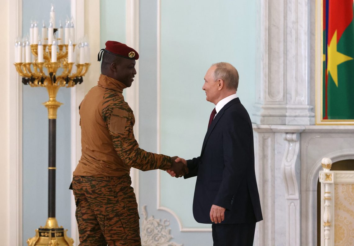 Ibrahim Traore meeting with Russian President Vladimir Putin on July 29, 2023, in Saint Petersburg, Russia.